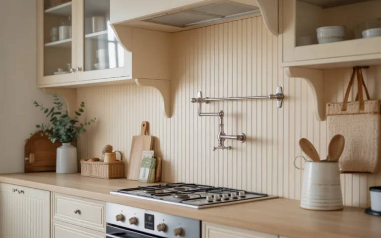 Beadboard Backsplash with Soft Neutral Tones,
