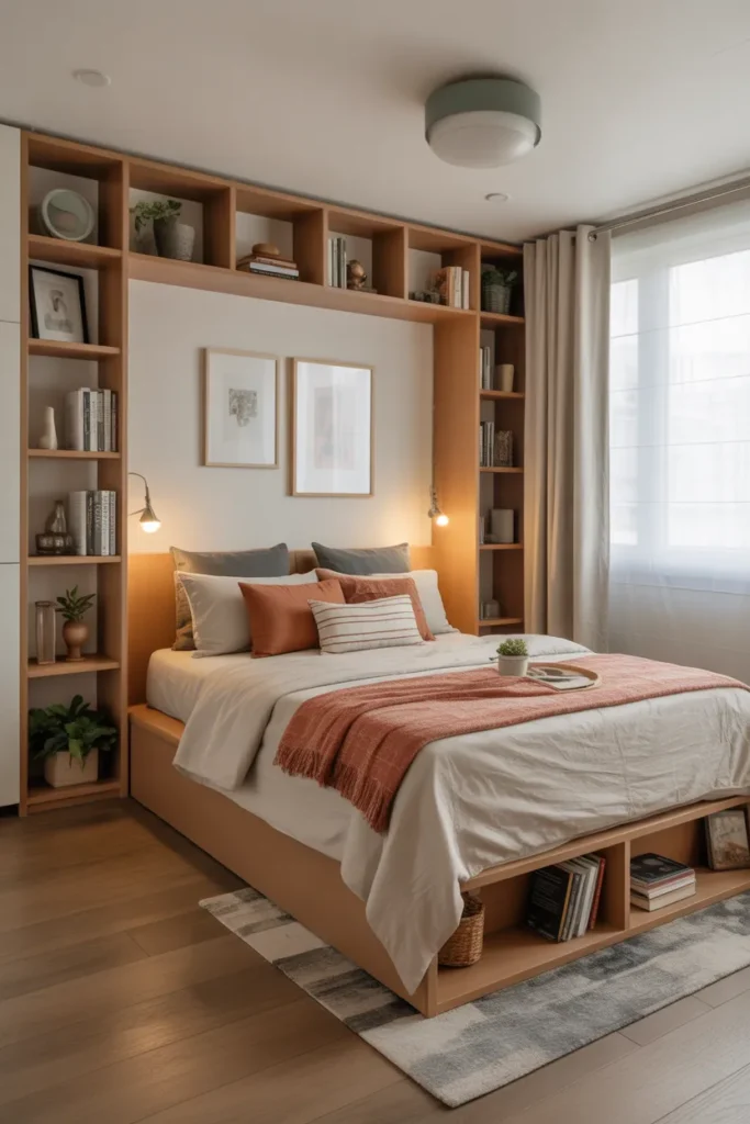Bed with Built-In Bookshelves