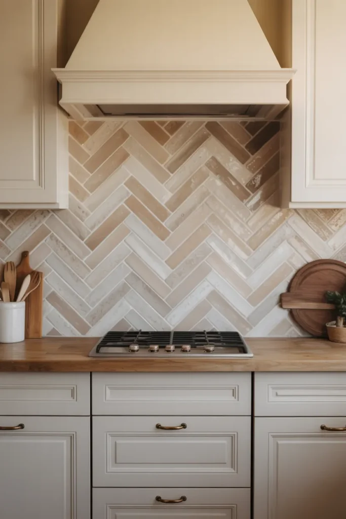 Beige Herringbone Tile for Subtle Pattern