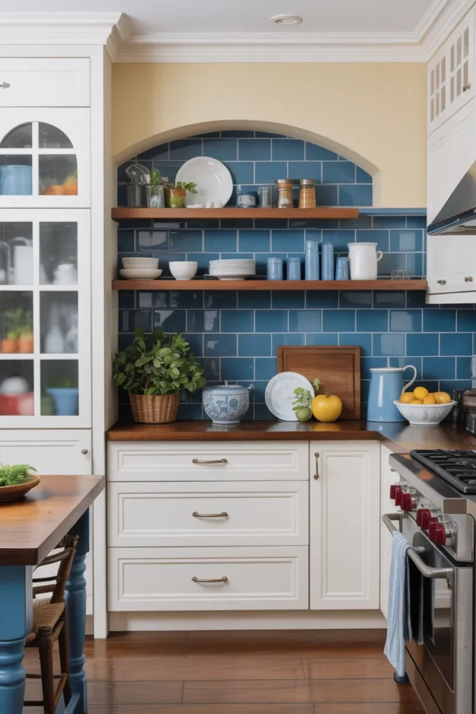 Blue Backsplash Framing a Kitchen Nook