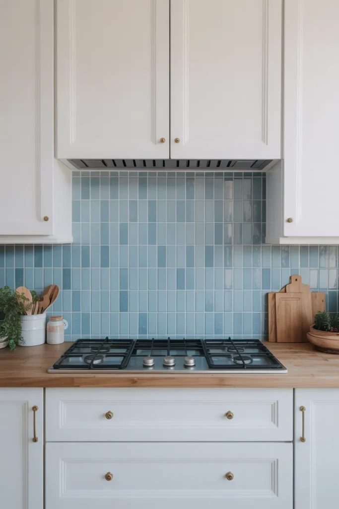 Blue Backsplash with Matte Finish for a Soft Look