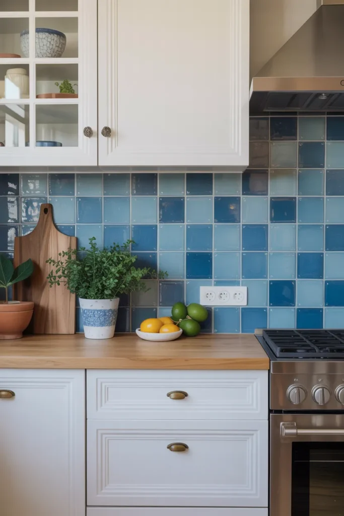 Blue Backsplash with Subtle Texture Details