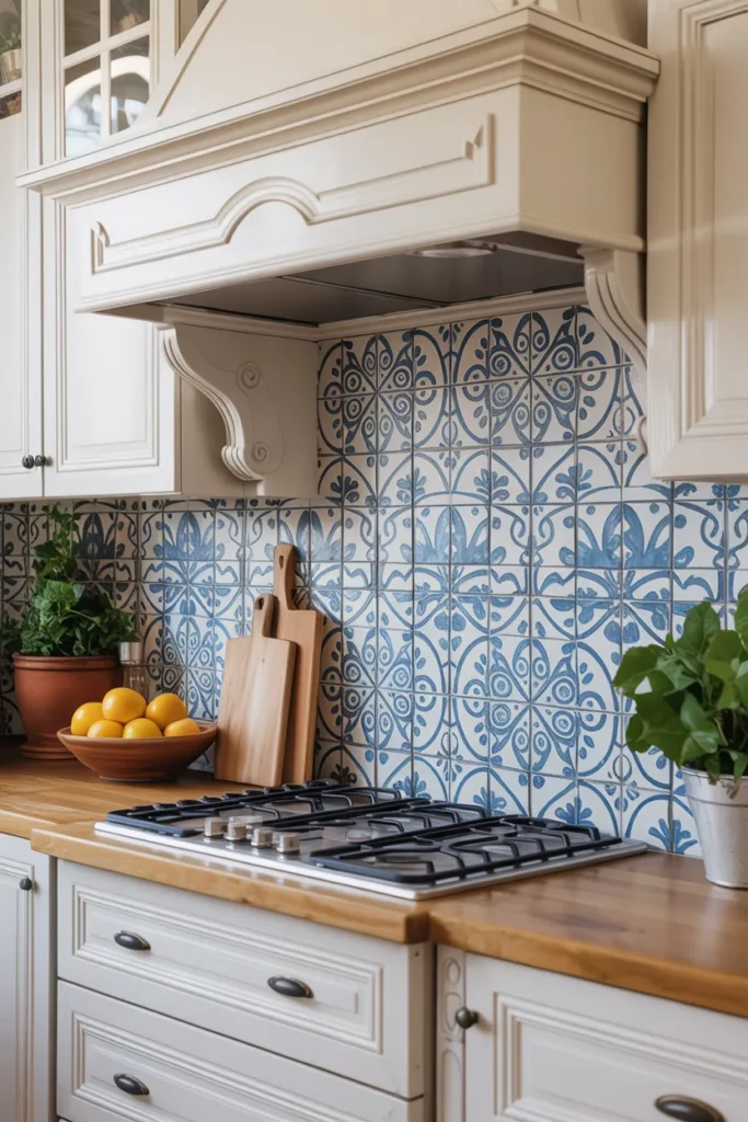 Blue Patterned Tile Backsplash as a Statement