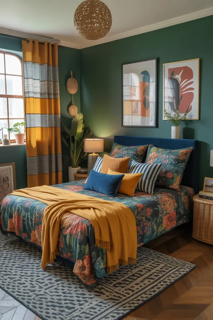 Bold Pattern Mixing for a Tiny Maximalist Bedroom