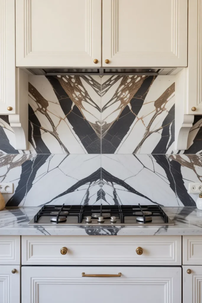 Bookmatched Marble Backsplash for Dramatic Luxury