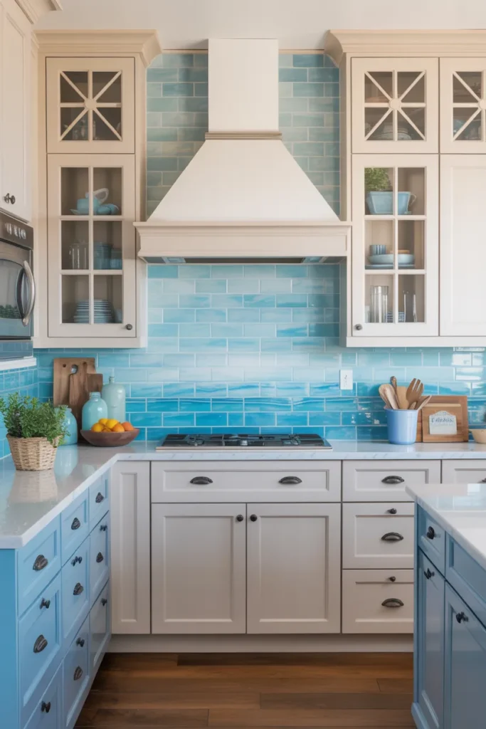 Coastal-Inspired Blue Backsplash with Light Neutrals