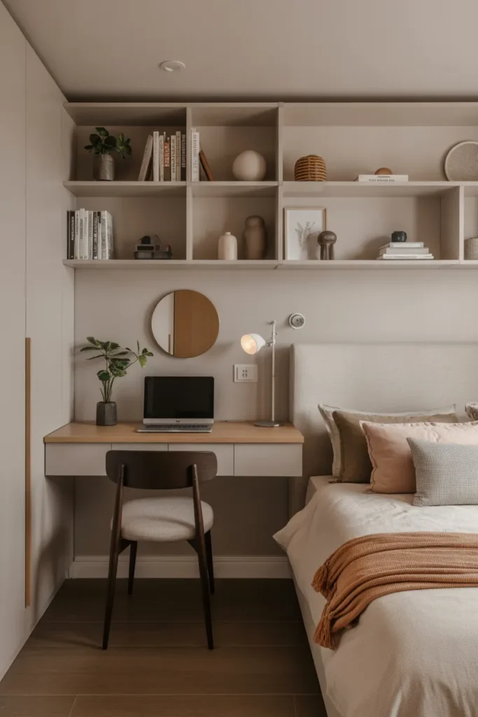 Floating Desk with Shelves Above