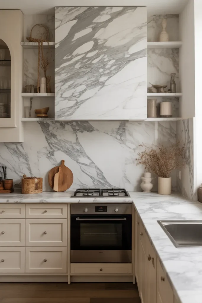 Full-Height Marble Backsplash for Dramatic Impact