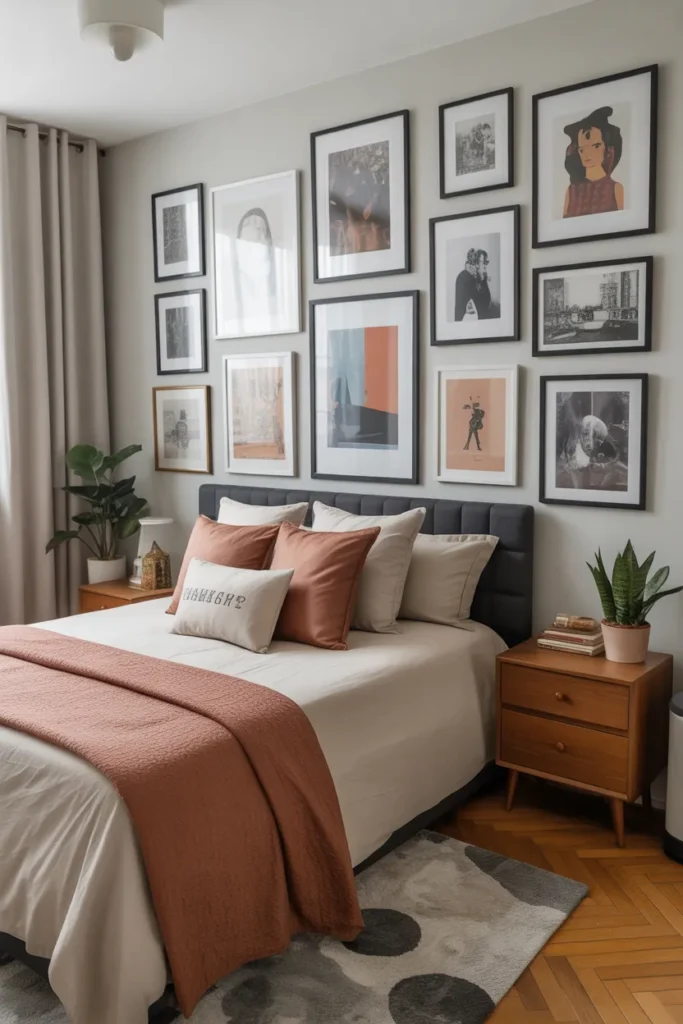 Gallery Walls in a Maximalist Tiny Bedroom
