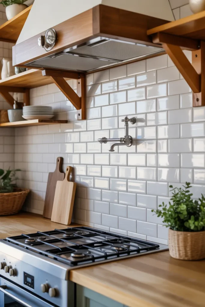 Glossy White Tile for Bright Cozy Kitchens