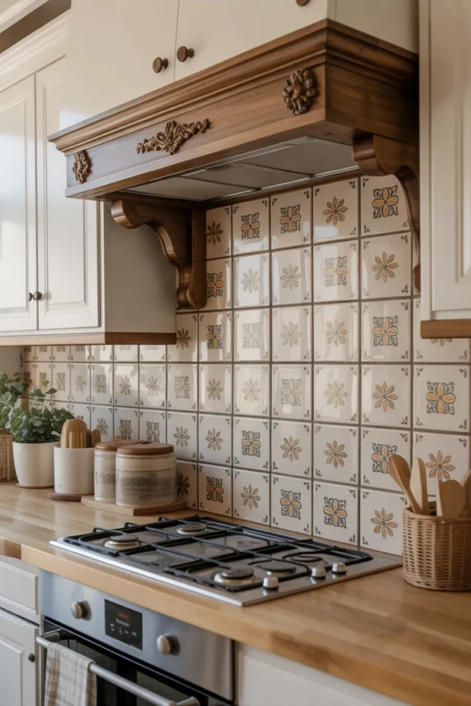 Hand-Painted Tile Backsplash for Unique Farmhouse Style