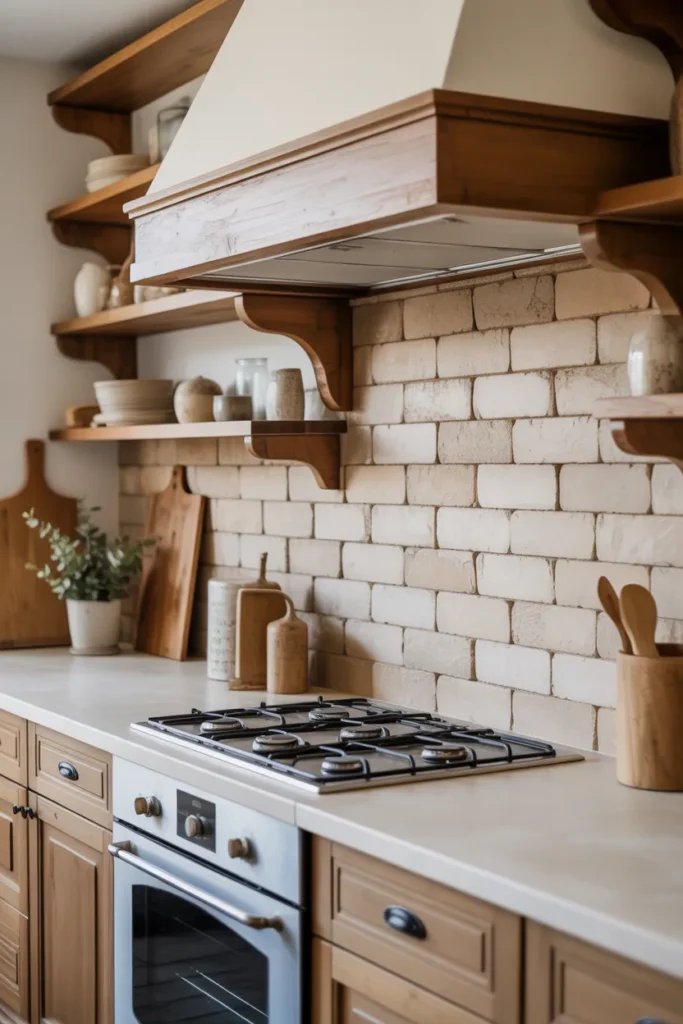 Limestone Backsplash for Soft Rustic Warmth