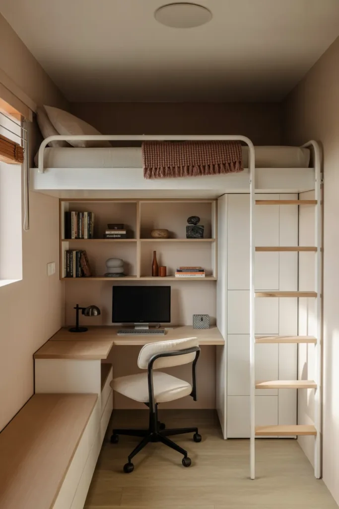 Lofted Bed with Desk Below
