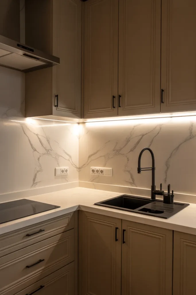 Marble Backsplash with Integrated LED Lighting