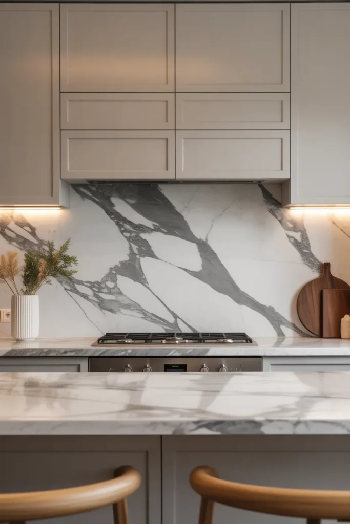 Marble Slab Backsplash for a Seamless Luxe Look