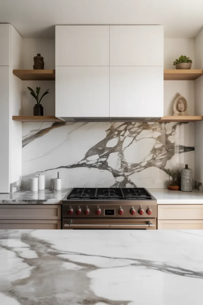 Marble Slab with Integrated Counter and Backsplash