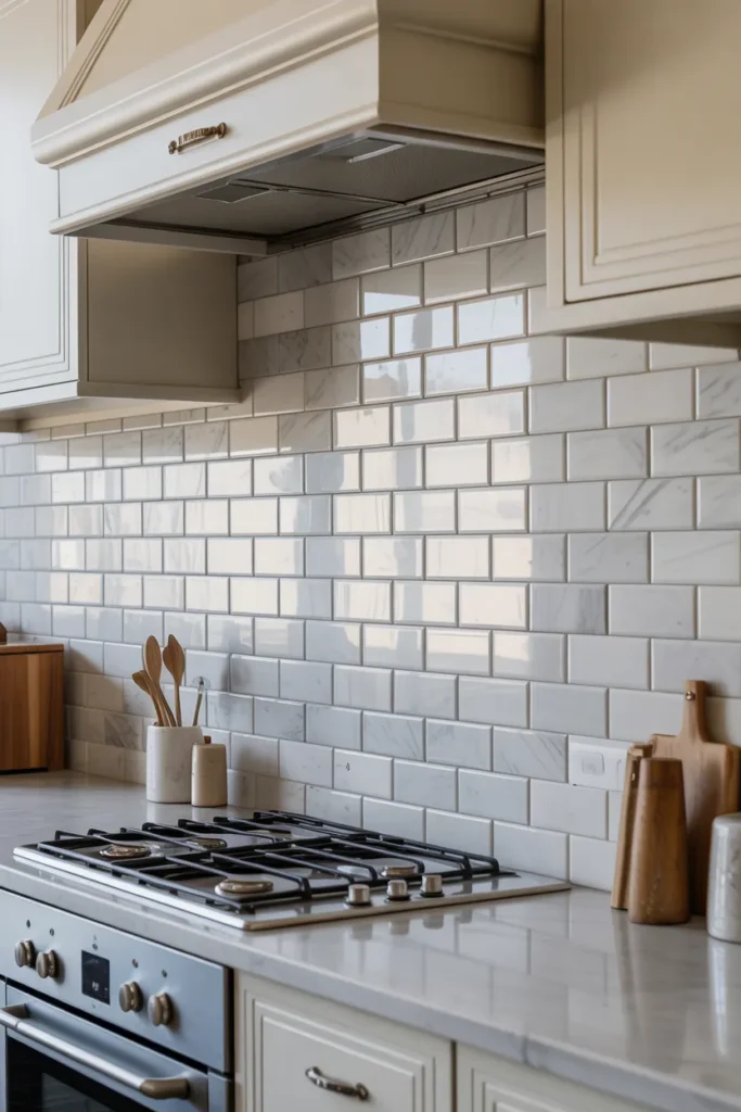 Marble Subway Tile Backsplash with Modern Elegance