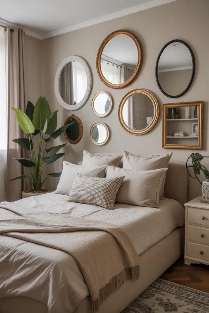 Maximalist Mirrors to Expand a Tiny Bedroom