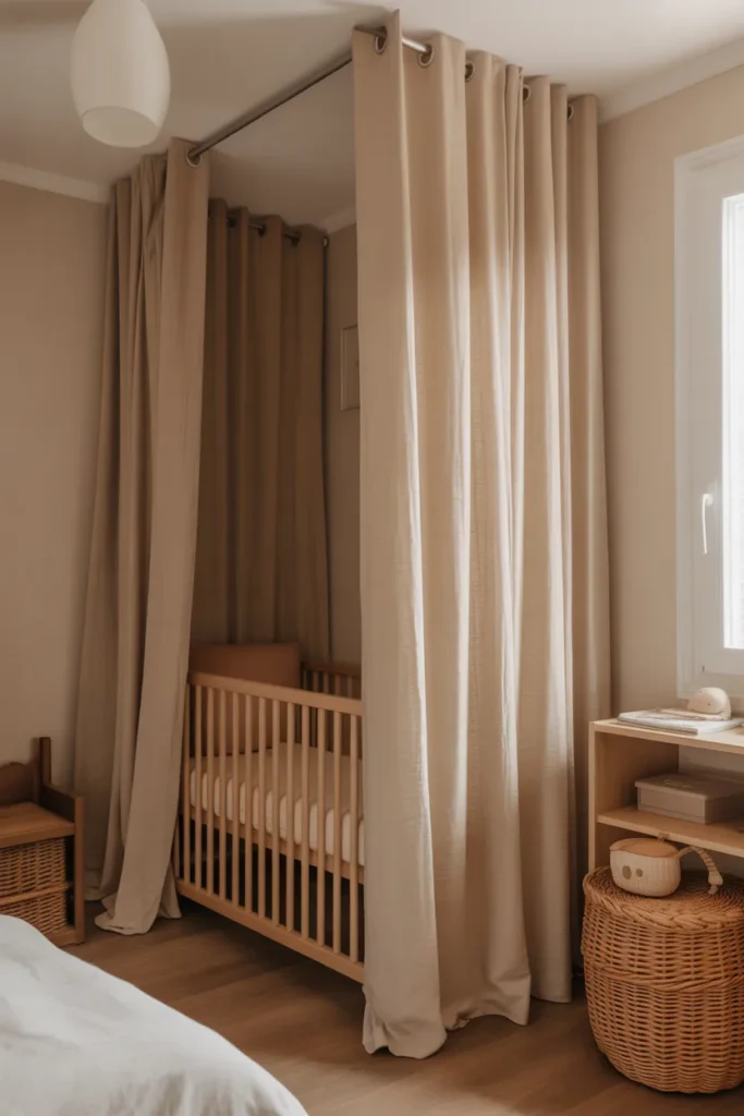 Neutral Curtains to Separate Baby Space
