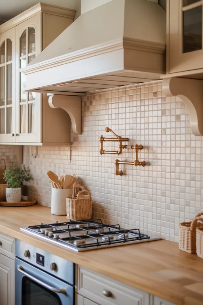 Neutral Mosaic Tile Backsplash for Subtle Texture