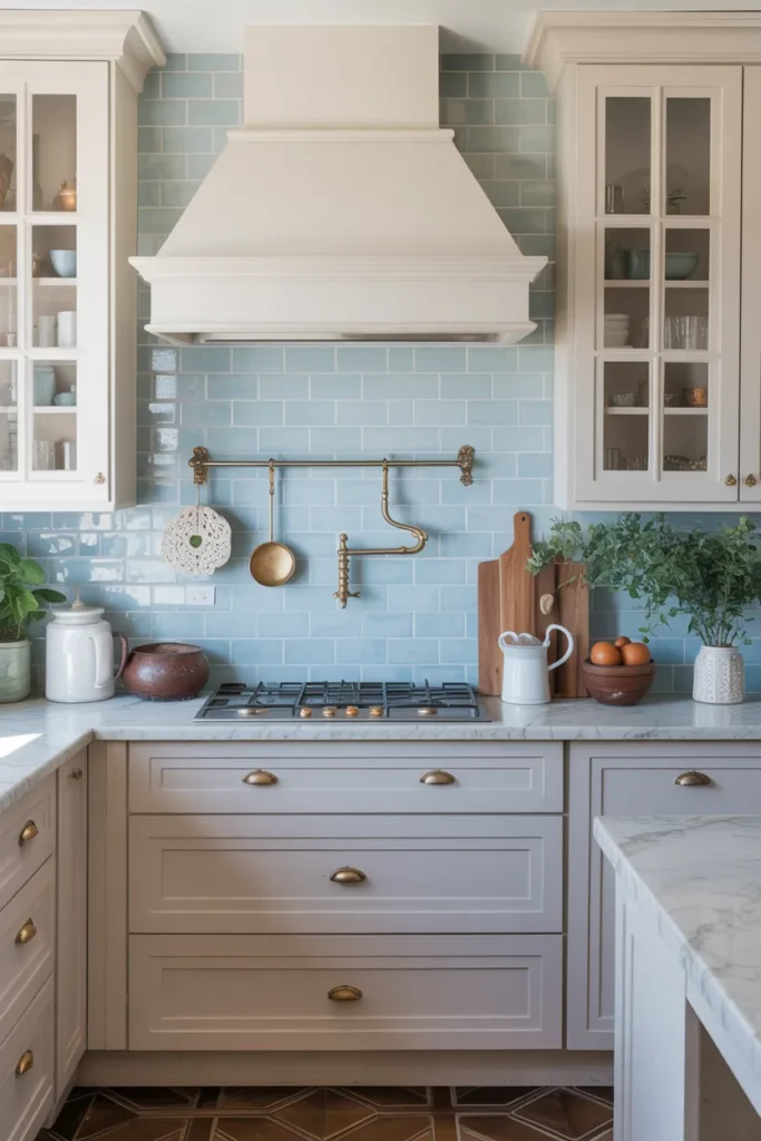 Pale Blue Backsplash for an Airy Kitchen Feel