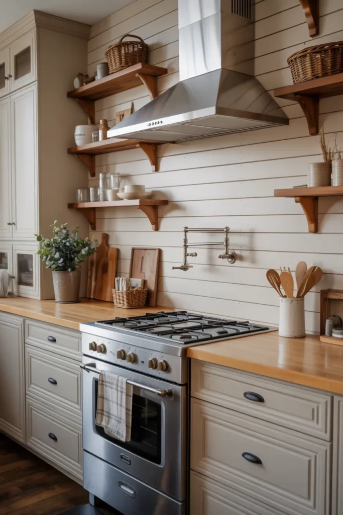 Shiplap Backsplash Behind the Stove for a Cozy Focal Point