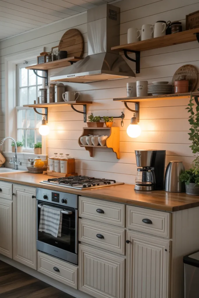 Shiplap Backsplash Framing a Cozy Coffee Station