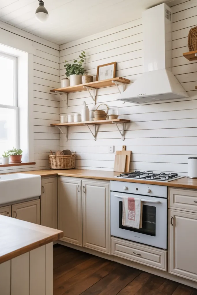 Shiplap Backsplash in a Small Farmhouse Kitchen