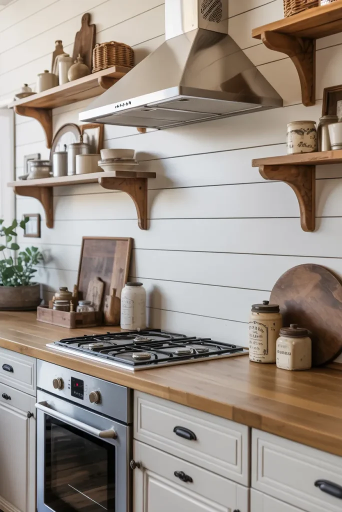 Shiplap Backsplash with Antique Farmhouse Touches