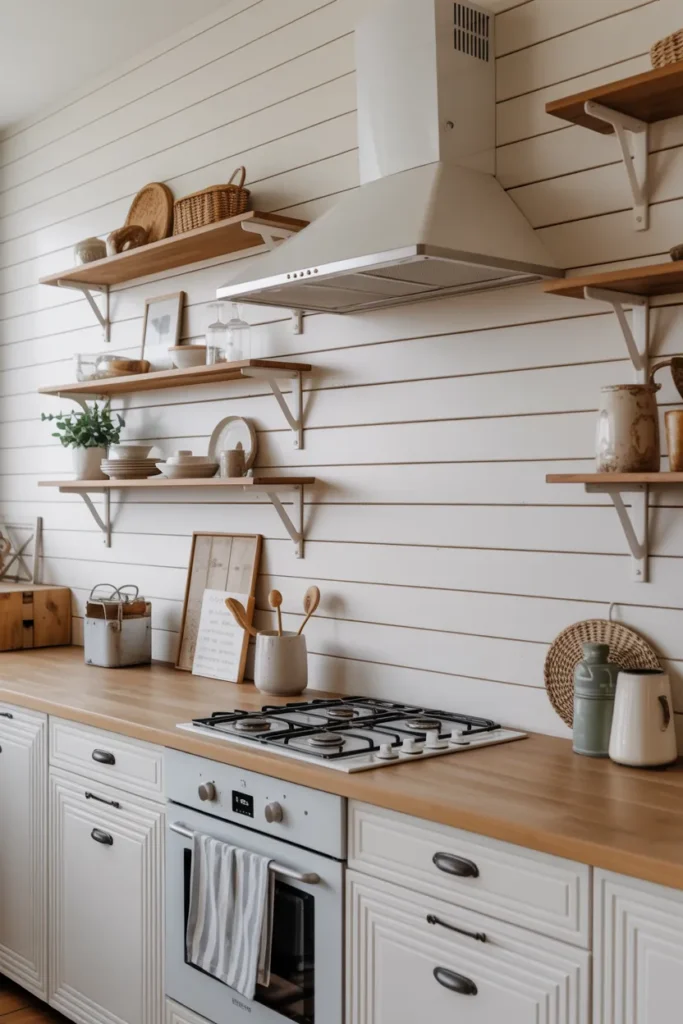 Shiplap Backsplash with Minimal Farmhouse Styling