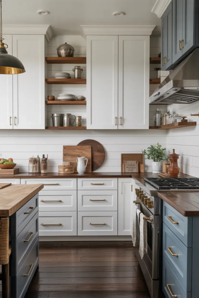 Shiplap Backsplash with Mixed Metal Accents