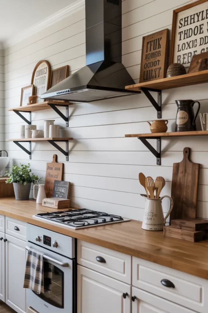  Shiplap Backsplash with Vintage Farmhouse Décor