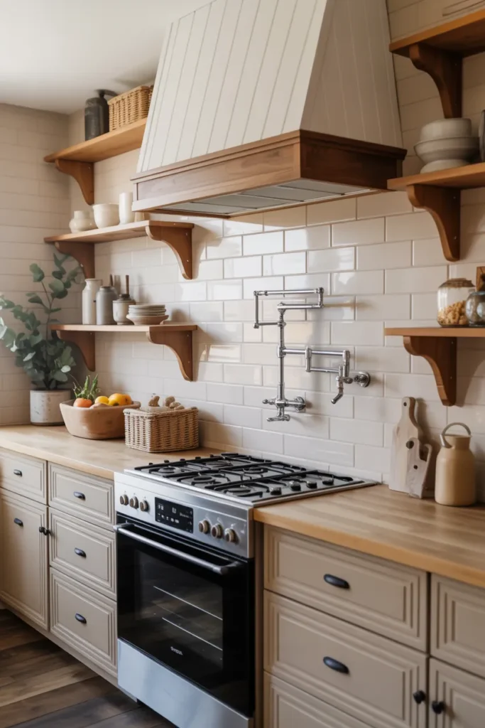 Shiplap Backsplash with Warm Neutral Color Palette