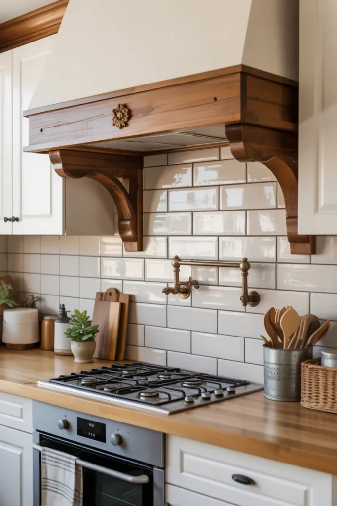 Simple Backsplash with Natural Wood Accents
