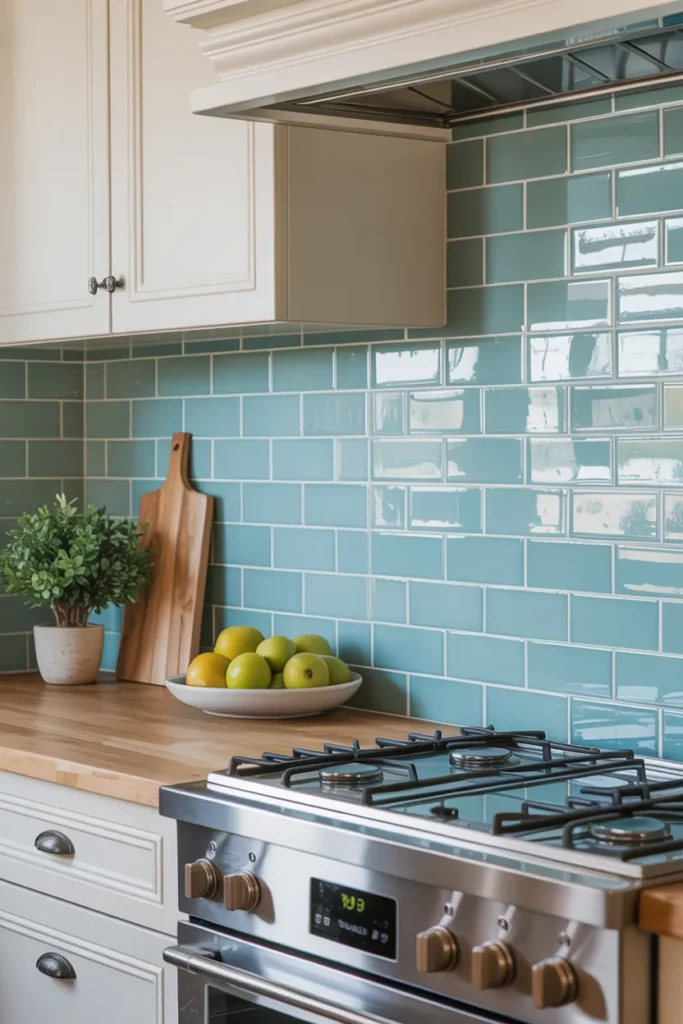Soft Blue Subway Tile Backsplash for a Clean Look