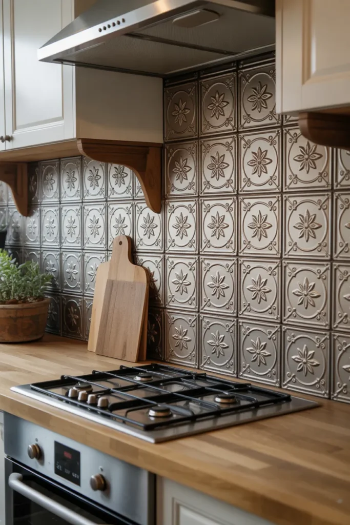 Tin Tile Backsplash for Vintage Farmhouse Character