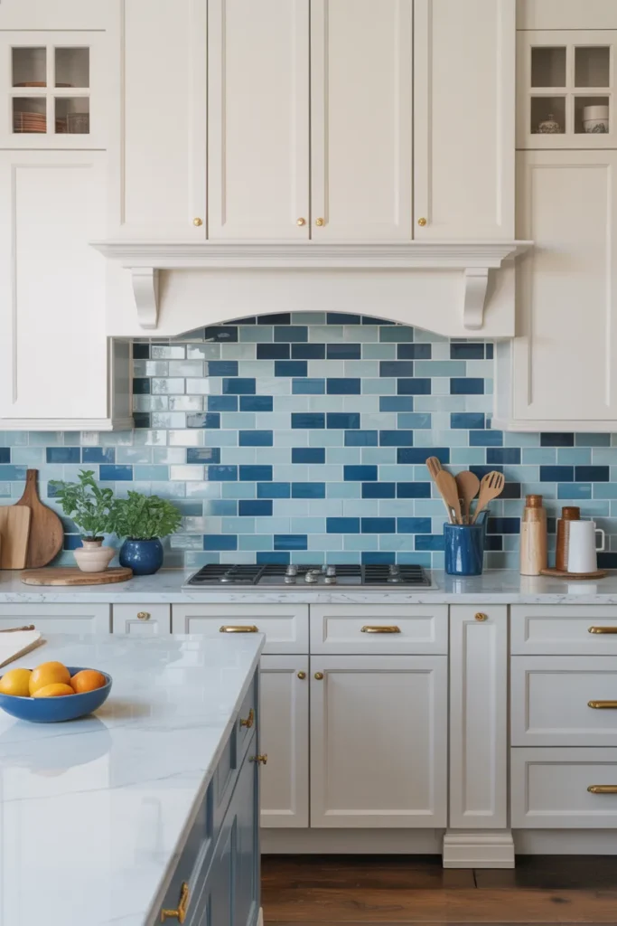 Two-Tone Blue Backsplash for Visual Contrast