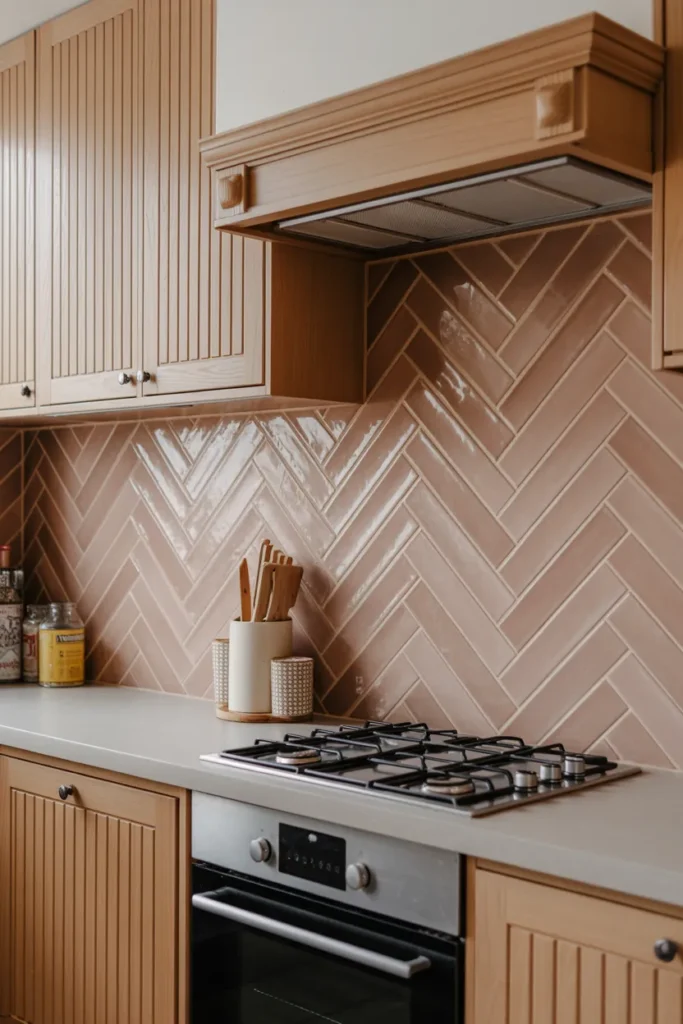 Warm Taupe Herringbone Backsplash