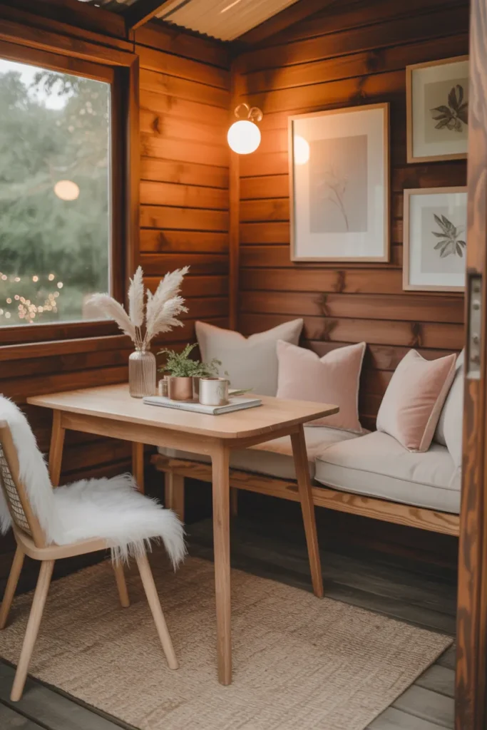 Warm Wood Interiors for a Cozy She Shed