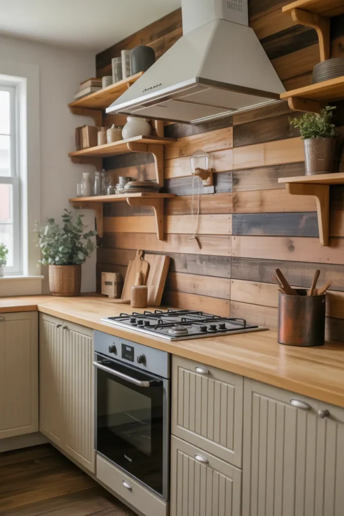 Wood Panel Backsplash for Rustic Farmhouse Warmth