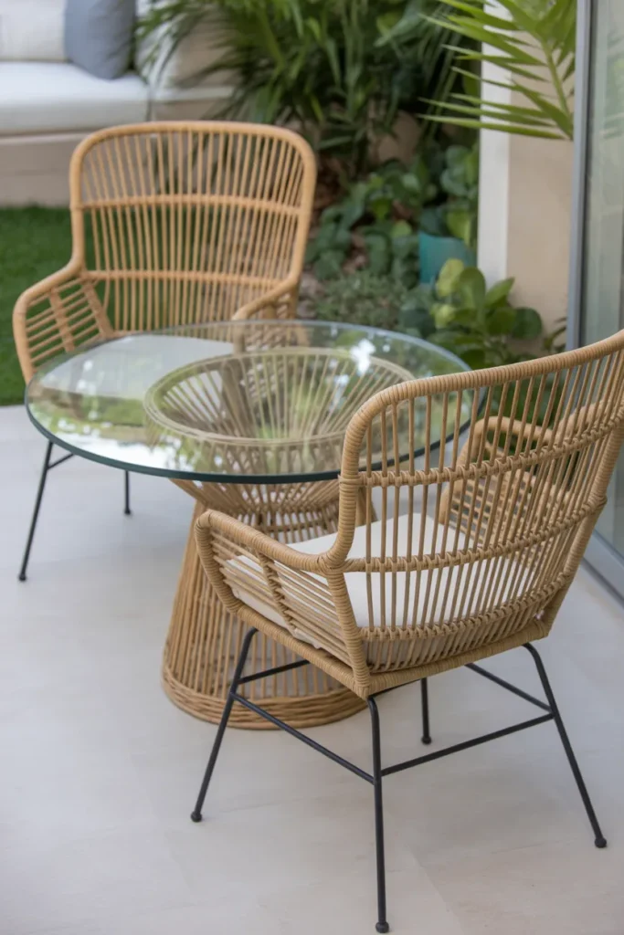 Affordable Rattan Chairs with a Glass Table