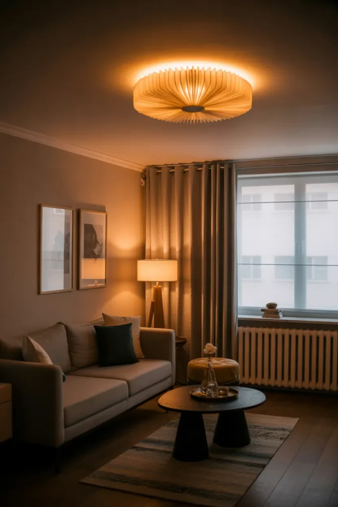 Apartment Living Room with Statement Lighting