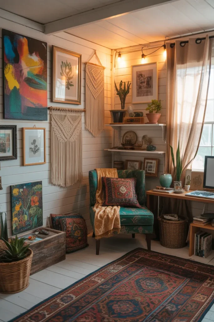 Artistic She Shed Interior with Expressive Decor