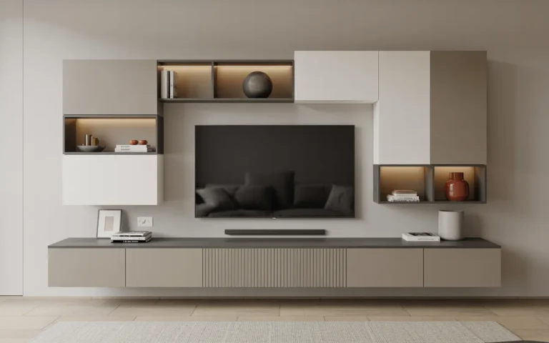 Asymmetrical TV Wall With Floating Units
