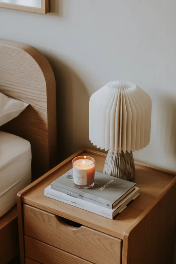 Bedside Table Styling with Candles and Books