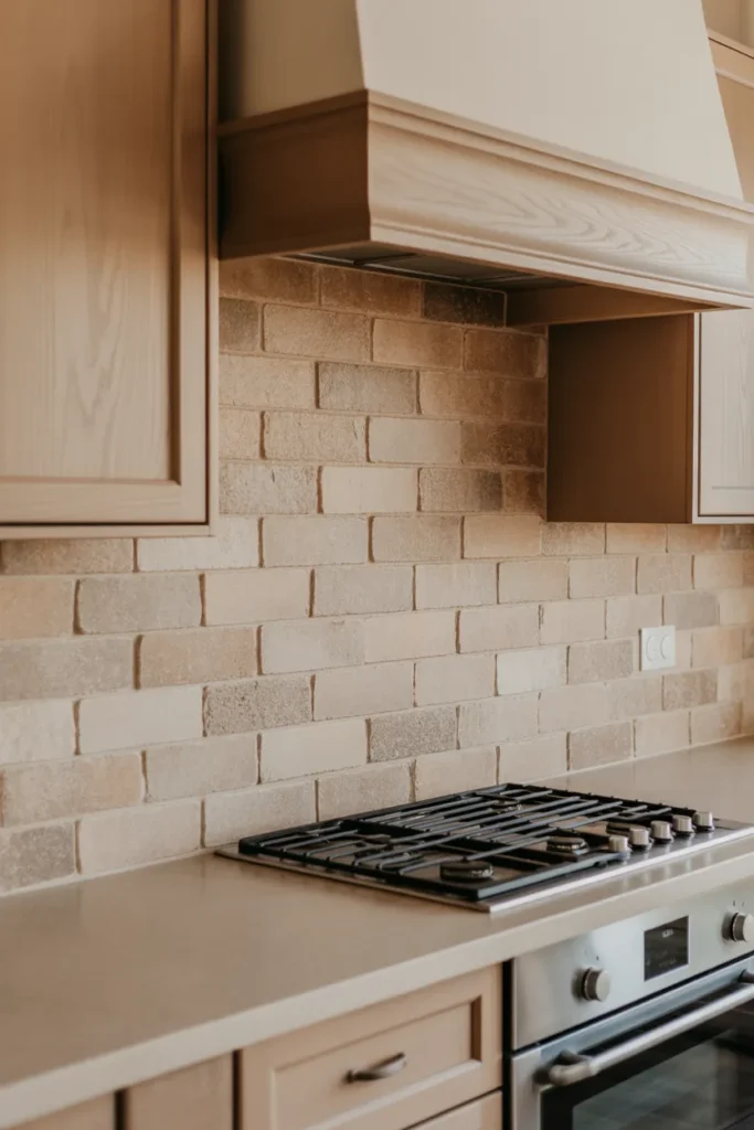Beige Stone Backsplash with Soft Rustic Texture
