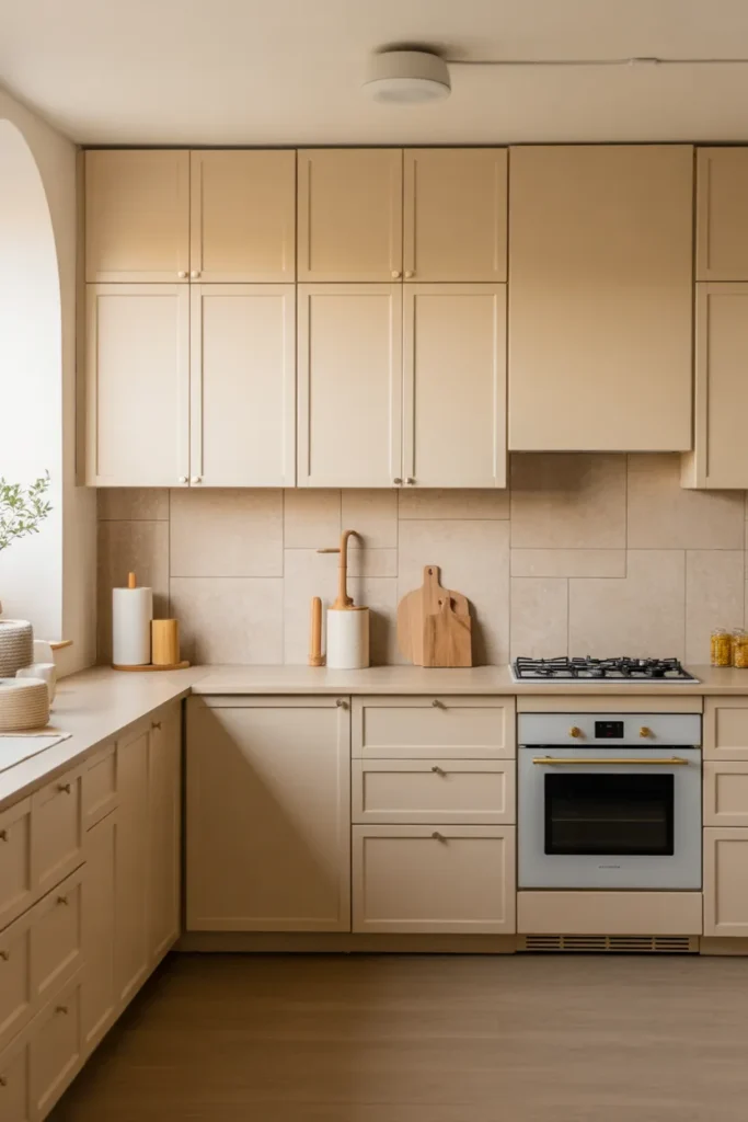 Beige and Cream Two Tone Kitchen Cabinets