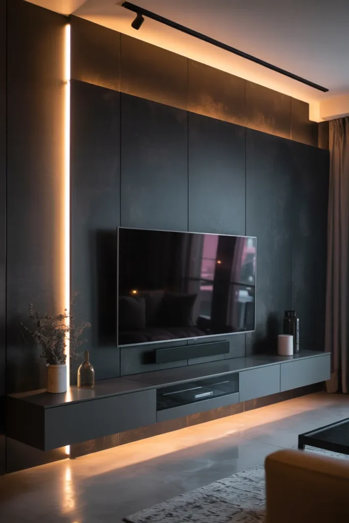 Black Accent TV Wall With Sleek Modern Contrast