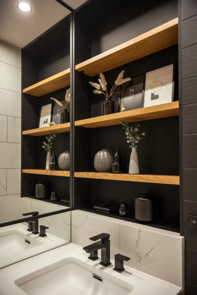 Black Accent Wall with Floating Shelves