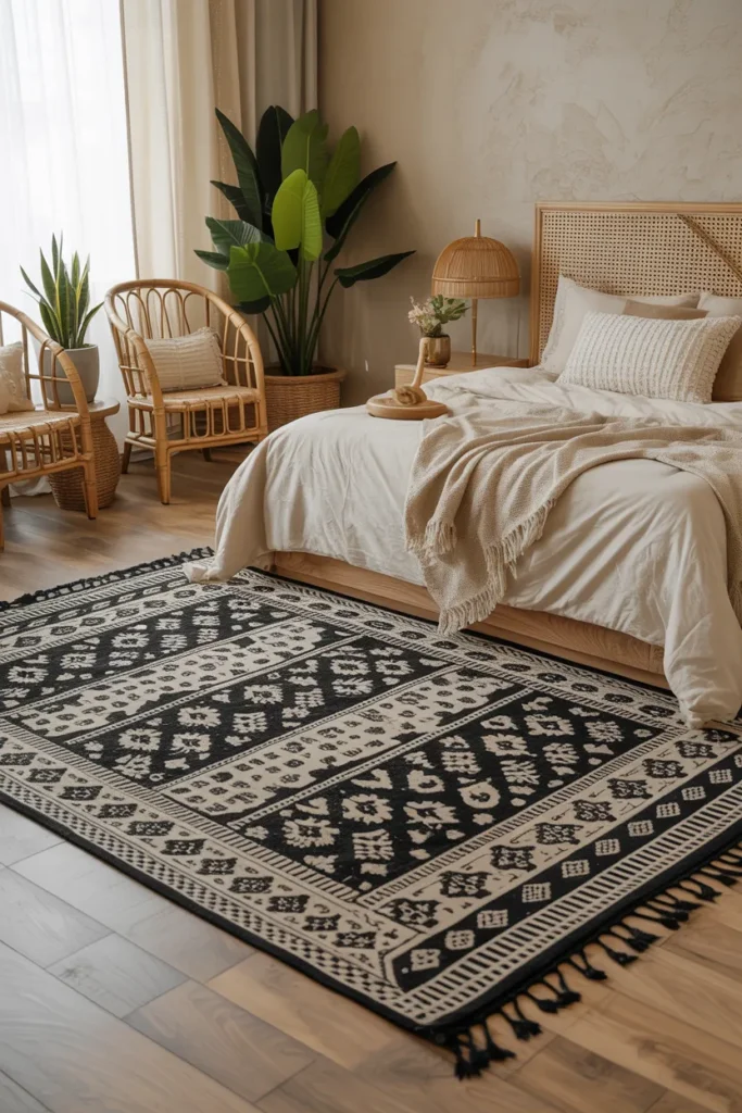 Black Boho Accent Rug